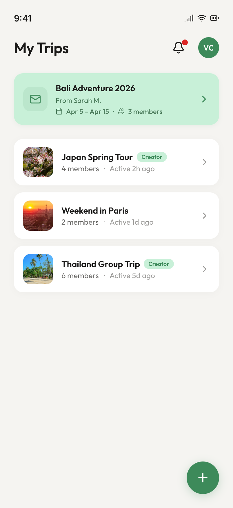 Giterra app — Trip List